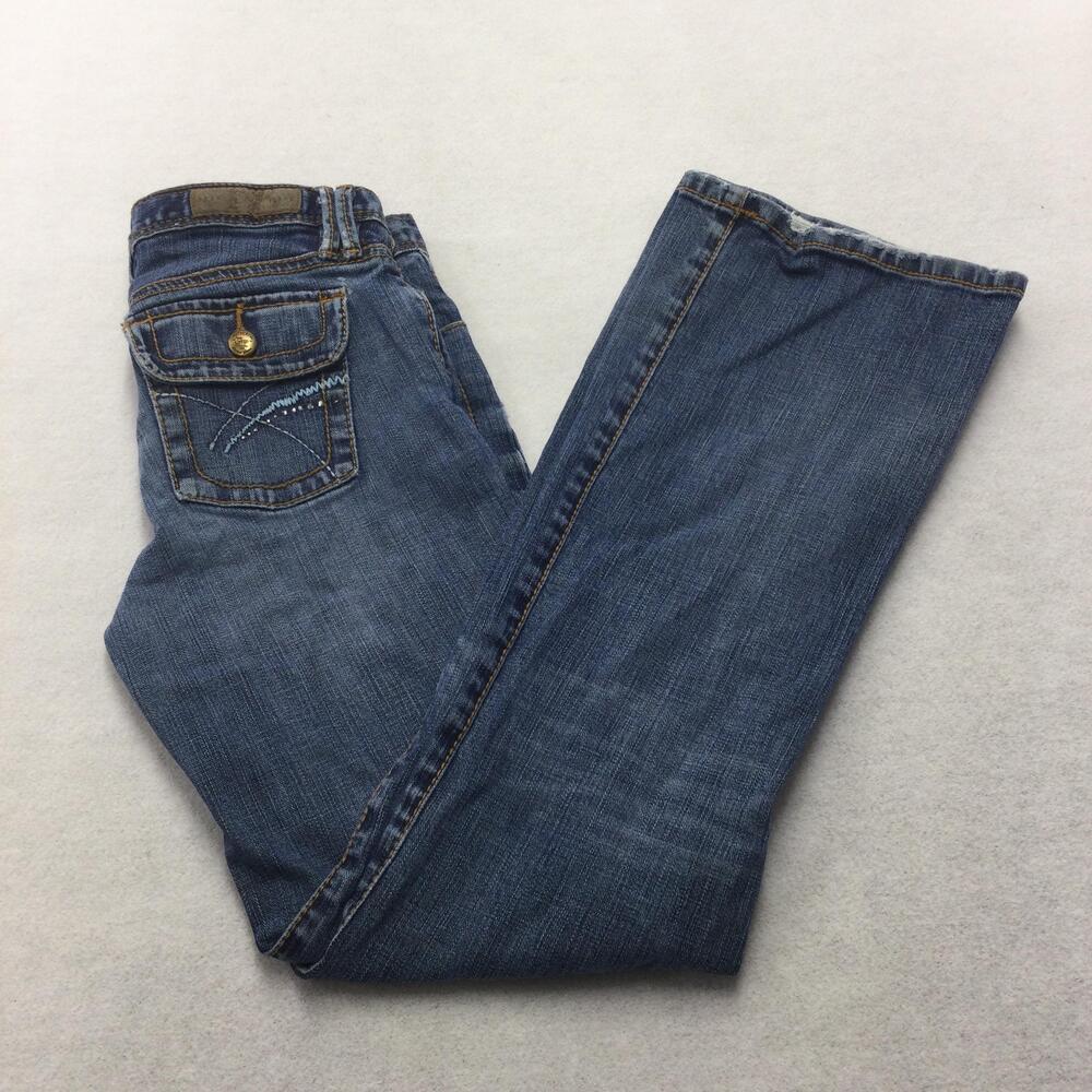 Gap Bootcut Jeans Girls 14 Blue Medium Wash Stretch Adjustable Waist Distressed